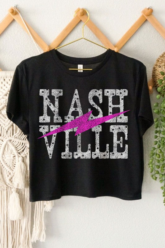 3633-NASHVILLE LIGHTNING GRAPHIC CROP TOP-BLACK