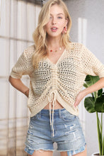 Load image into Gallery viewer, 5286-- Front Drawstring Crochet Blouse-BEIGE
