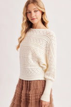 Load image into Gallery viewer, 6366- Boat Neck Balloon Sleeved Pointelle Knit Sweater-CREAM
