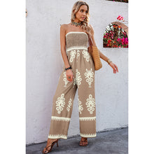 Load image into Gallery viewer, 4415-Off Shoulder Ruched Printed Jumpsuit -KHAKI
