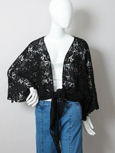 Load image into Gallery viewer, 4296-Crochet Floral Petal Kimono Wrap-BLACK
