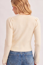Load image into Gallery viewer, 6358-Lace Cuff Ribbed Knit V-Neck Top-ECRU
