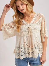 Load image into Gallery viewer, 6122- Boho Sheer Crochet Lace Top with Tassels
