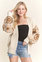 Load image into Gallery viewer, 4568- Crochet Sleeve Sweater Cardigan-NATURAL
