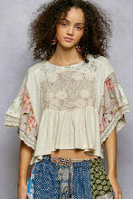 Load image into Gallery viewer, 5907- POL RIB KNIT TOP W/FLORAL PRINT-NATURAL
