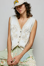 Load image into Gallery viewer, 5961- POL.V-Neck Relaxed Fit V-Shaped Hem Crochet Vest-BEIGE
