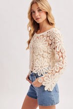 Load image into Gallery viewer, 6359- Open Knit Button Crochet Cardigan Cropped Top-NATURAL
