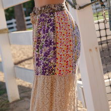 Load image into Gallery viewer, 5888-Boho Patchwork Print Tiered Lace Flare Pants
