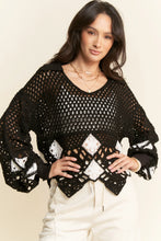 Load image into Gallery viewer, 5234-Crochet V Neck Long Sleeve Knit Sweater Top-BLK
