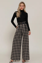 Load image into Gallery viewer, 6632- Pleated Plaid Woven Wide Long Pants-BLACK
