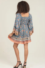 Load image into Gallery viewer, 5293-Wide Bell Flare Sleeves Smocked Bodice Dress-BLUE
