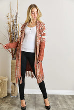 Load image into Gallery viewer, 4650- Fringe Hem Aztec Cardigan-RUST
