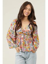 Load image into Gallery viewer, 5822-Twist Front Flare Bell Sleeve Floral Print Top
