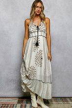 Load image into Gallery viewer, 5802- POL Deep V-Neck Tassel Ruffle Embroidered Trim Maxi Dress
