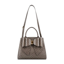 Load image into Gallery viewer, 6469-Elodie Embossed Bow Top Handle Purse – Grey Ostrich

