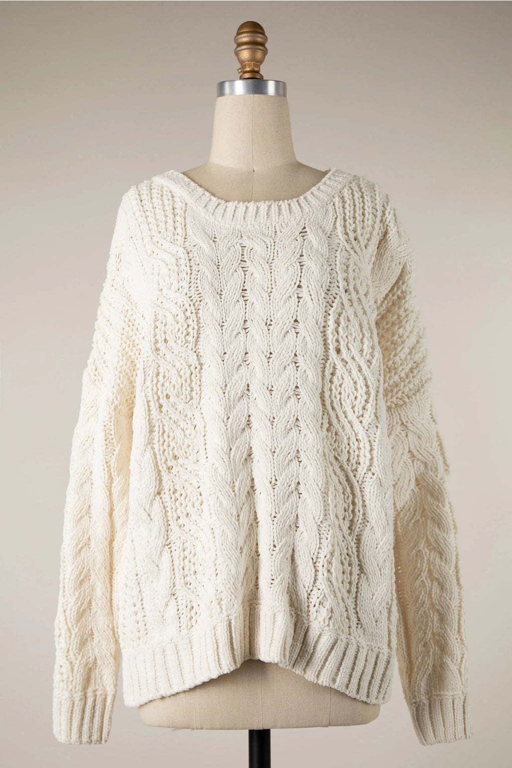 4717-Braid Crochet Knit Sweater-CREAM