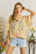 Load image into Gallery viewer, 3438- Printed Cross-over Flare Sleeve Top-PARCHMENT
