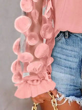 Load image into Gallery viewer, 5851-Floral Pattern Sheer Mesh Patch Frill Hem Top
