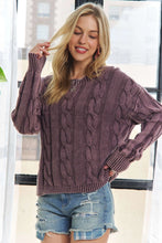 Load image into Gallery viewer, 6530-Mineral Washed Cable Knit Sweater-PLUM
