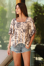 Load image into Gallery viewer, 5179-Square Neck Hanky Hem Kimono Sleeve Top-BLK/WT
