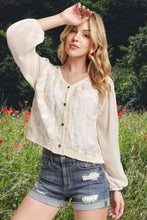 Load image into Gallery viewer, 5168-Embroidered Woven LS Blouse-NATUIRAL
