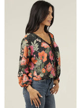 Load image into Gallery viewer, 5824- V Neck Lace Trim Floral Print Blouse-BLACK

