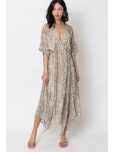 Load image into Gallery viewer, 4142-Printed Kimono Sleeve Midi Dress- BEIGE/BLACK
