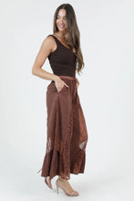 Load image into Gallery viewer, 6593- AcidWash Lace Panel Wide Leg Pants-DRK BROWN
