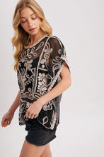 Load image into Gallery viewer, 6363- Mesh Embroidered Crochet Top-BLACK

