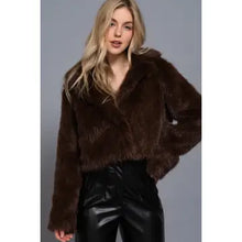 Load image into Gallery viewer, 6402- Long Sleeve  Faux Fur Cropped Jacket-COFFEE
