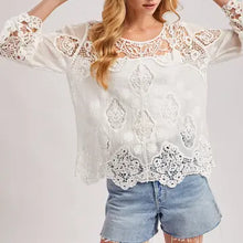 Load image into Gallery viewer, 6121- Boho Sheer Crochet 3/4 Sleeved Top
