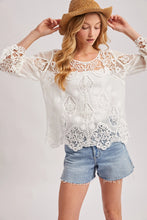 Load image into Gallery viewer, 6353- Boho Sheer Crochet 3/4 Sleeved Top-IVORY
