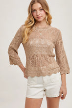 Load image into Gallery viewer, 6355- Crochet Knit Pullover Top with No Lining-TAUPE
