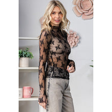 Load image into Gallery viewer, 5072-Lace Long Sleeve See Through Top-BLACK
