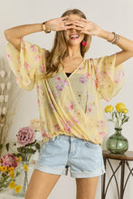 Load image into Gallery viewer, 3438- Printed Cross-over Flare Sleeve Top-PARCHMENT
