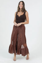 Load image into Gallery viewer, 6593- AcidWash Lace Panel Wide Leg Pants-DRK BROWN

