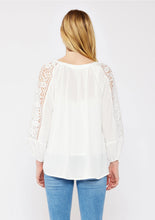 Load image into Gallery viewer, 5044-Floral Lace Trim 3/4 Sleeve Split Neck Top-WHITE
