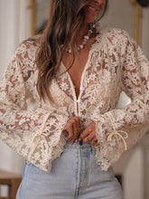 Load image into Gallery viewer, 6617- Boho Lace Floral Sheer Blouse-BEIGE
