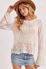 Load image into Gallery viewer, 6351- Boho Pointelle Open Knit Top Pullover-ECRU
