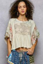Load image into Gallery viewer, 5907- POL RIB KNIT TOP W/FLORAL PRINT-NATURAL
