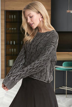 Load image into Gallery viewer, 5544-MINERAL Washed Sweater Top with Cut Edge-CHARCOAL

