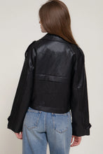 Load image into Gallery viewer, 6631- Faux Leather Short Trench Coat-BLACK
