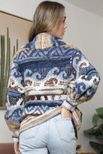 Load image into Gallery viewer, 6673- Wide Collar Sweater Jacket with Waist Tie-BLUE
