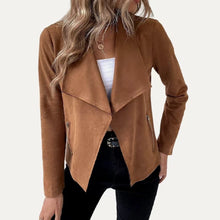 Load image into Gallery viewer, 5510- Collared Vegan Suede Long Sleeve Jacket-BROWN
