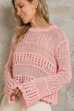 Load image into Gallery viewer, 3550-POL-Flare sleeve open knit casual pullover sweater top
