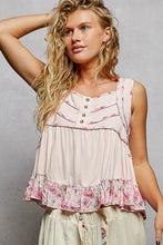 Load image into Gallery viewer, 5968- POL-Square Neck Soft Jersey Floral Trim Boho Tank-PINK

