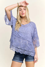 Load image into Gallery viewer, 5953-Bell Sleeves Lace Blouse Scallop Edge-BLUE
