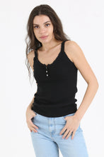 Load image into Gallery viewer, 4961- Lace Trim Rib Knit Cami-BLACK
