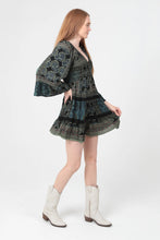 Load image into Gallery viewer, 6603- V Neck Smocked Bell Sleeve dress-GREEN
