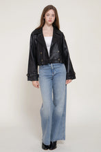 Load image into Gallery viewer, 6631- Faux Leather Short Trench Coat-BLACK
